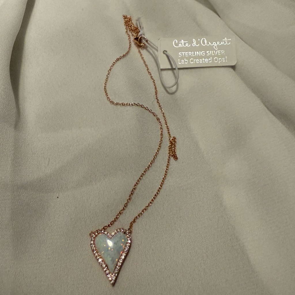 Opal Heart Necklace With Rose Gold Chain